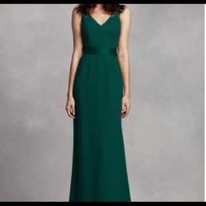 Long V Neck Crepe Gown with Open Back, size 6